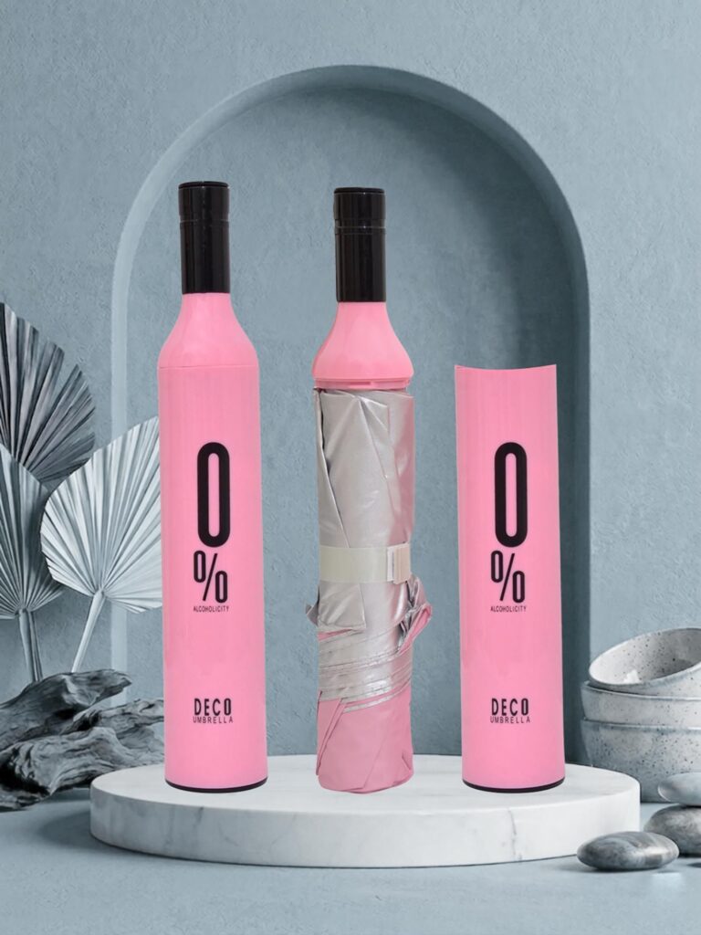 FABINALIV Pink Solid Waterproof 3 Fold Compact Bottle Umbrella