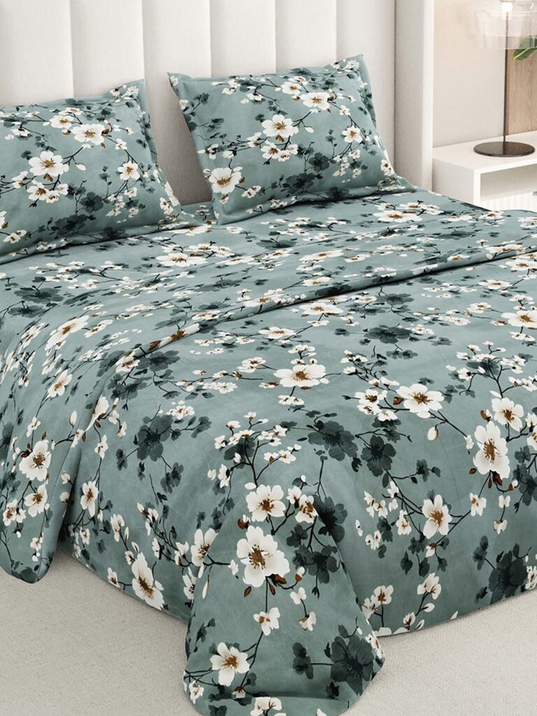 RIVERMOOR Grey Ultrasoft Floral Bedsheet with 2 Pillow Cover.